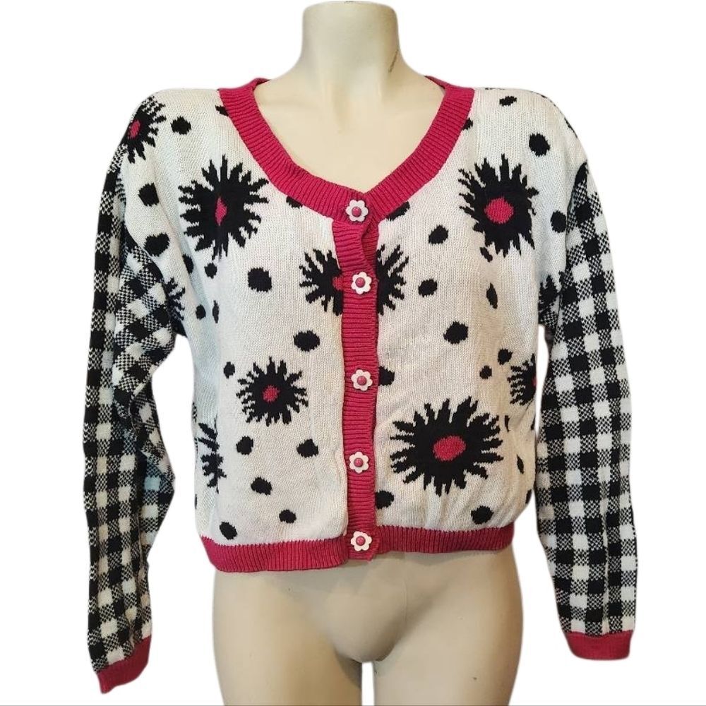 Vintage 90s‎ Plaid & Pink Cardigan